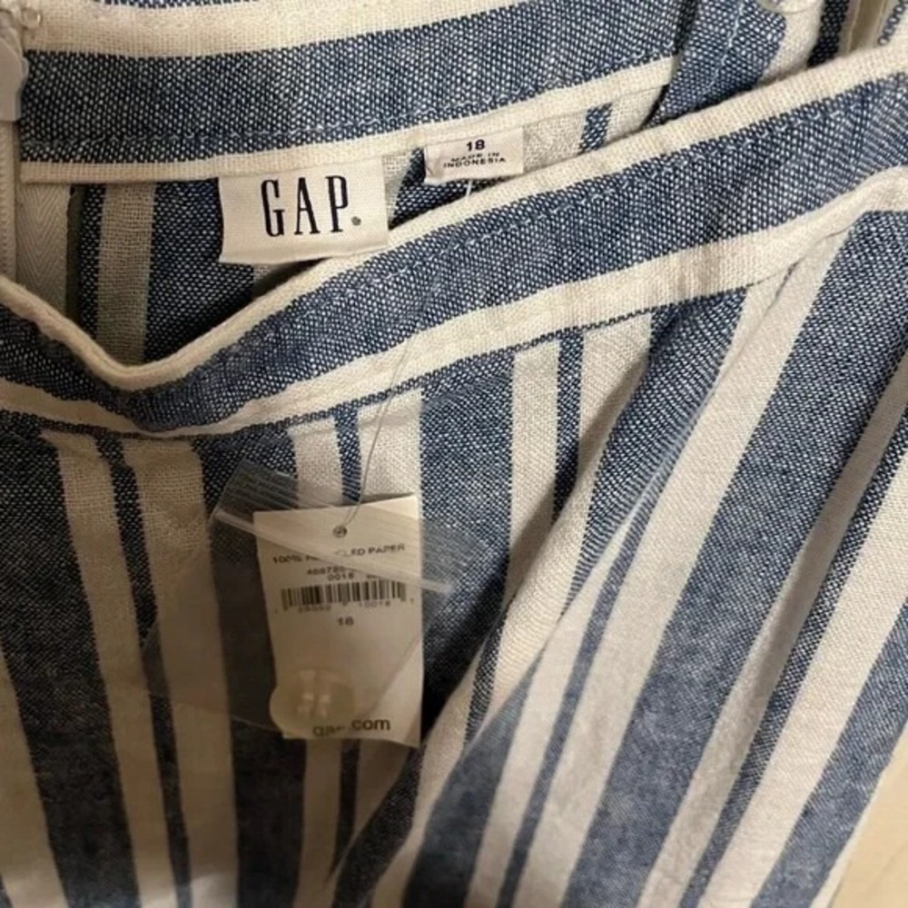 GAP Womens Blue White Striped Linen Blend Tie Waist‎ Romper Size 18 Adjustable - Picture 2 of 8